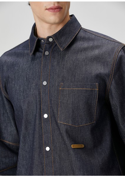 Indigo Kontrast Dikişli Denim Gömlek indirimleri