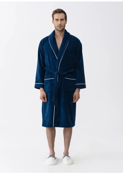 Pansy Pima Lacivert Pamuklu Unisex Bornoz