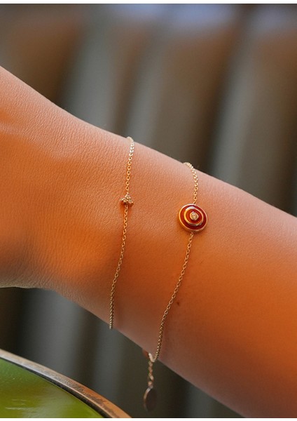 Yuvarlak Mineli Pırlanta Taşlı 14 Ayar Altın Unisex Bileklik modelleri