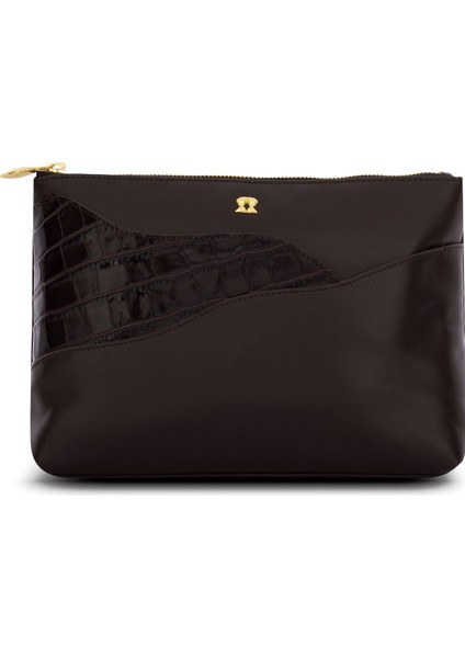 Ivy Koyu Kahverengi Kadın Deri El Portföyü