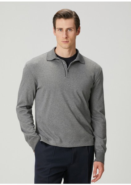 Gri Polo Yaka Sweatshirt