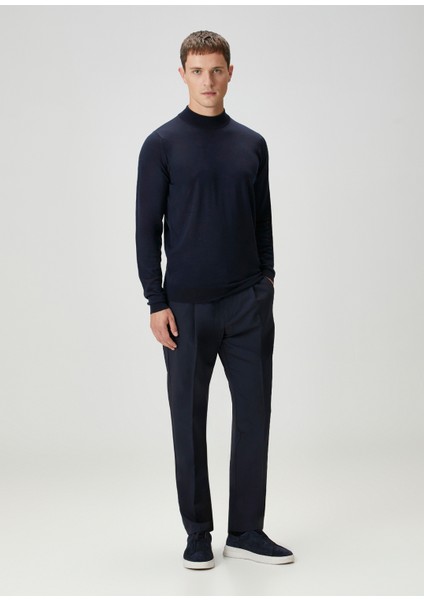 Lacivert Beli Kordonlu Yün Pantolon
