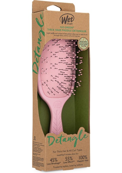 Go Green Paddle Detangler Pembe Kalın Telli Saçlar Için Geniş Saç Fırçası