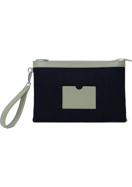 Stitched Lacivert Denim Yeşil Clutch Kadın El Portföyü
