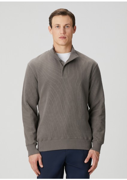 Koyu Kahverengi Yakası Düğmeli Sweatshirt
