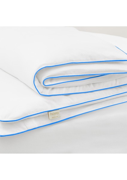 Canlı Mavi Biyeli Beyaz Saten Çift Kişilik Nevresim Takımı fırsatları