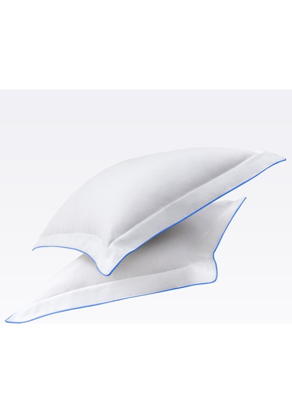 Canlı Mavi Biyeli Beyaz Saten Çift Kişilik Nevresim Takımı indirimleri