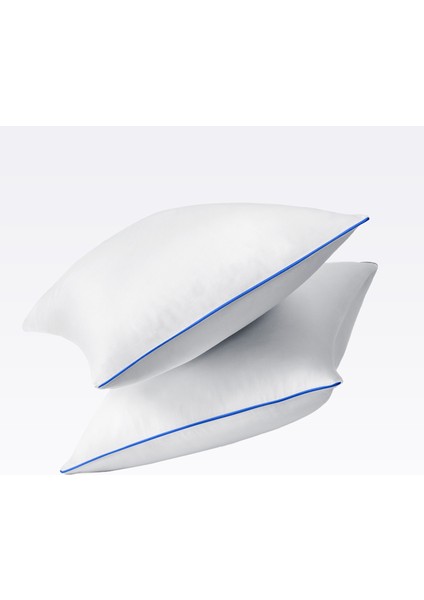 Canlı Mavi Biyeli Beyaz Saten Çift Kişilik Nevresim Takımı