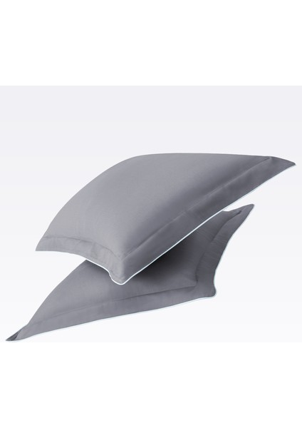 Bebek Mavi Biyeli Gri Beyaz Pamuk Saten Çift Kişilik Nevresim Takımı