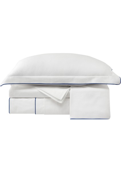 Lacivert Biyeli Beyaz Pamuk Saten Çift Kişilik Nevresim Takımı 200X220 cm