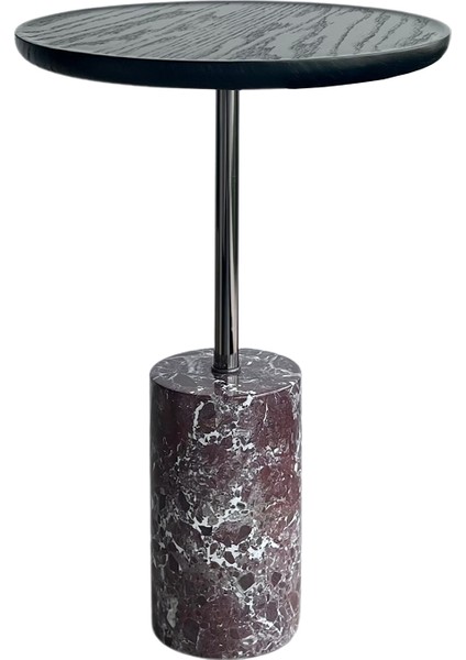 Nest Mermer Ayaklı Siyah Meşe Daire Yan Sehpa