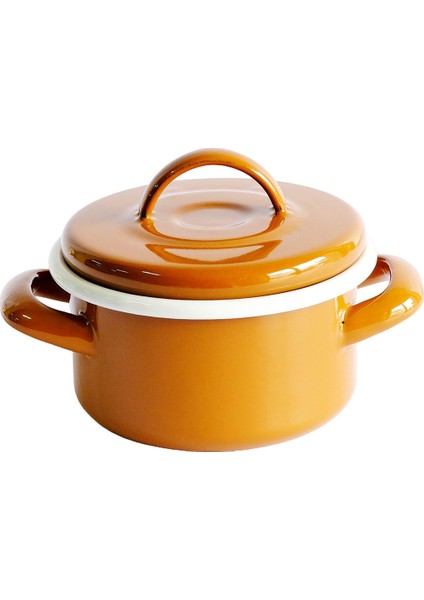 Kahverengi Emaye Mini Tencere 12 cm