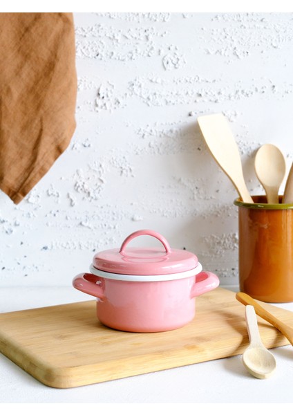 Pembe Emaye Mini Tencere 12 cm
