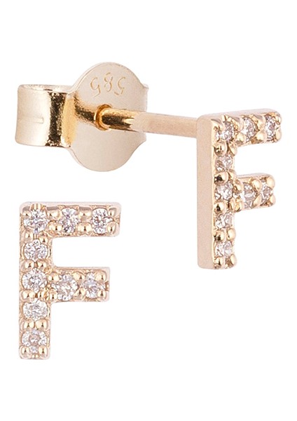 F Harfli Pırlanta Taşlı 14 Ayar Altın Kadın Tek Küpe