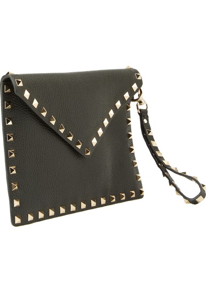 Rockstud Medium Siyah Kadın Deri El Portföyü modelleri