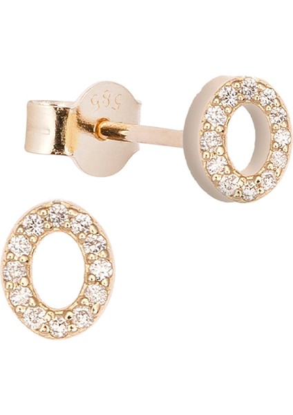 O Harfli Pırlanta Taşlı 14 Ayar Altın Kadın Tek Küpe