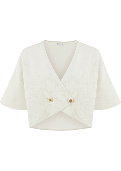 Tokyo Beyaz Kısa Kollu Kadın Crop Ceket