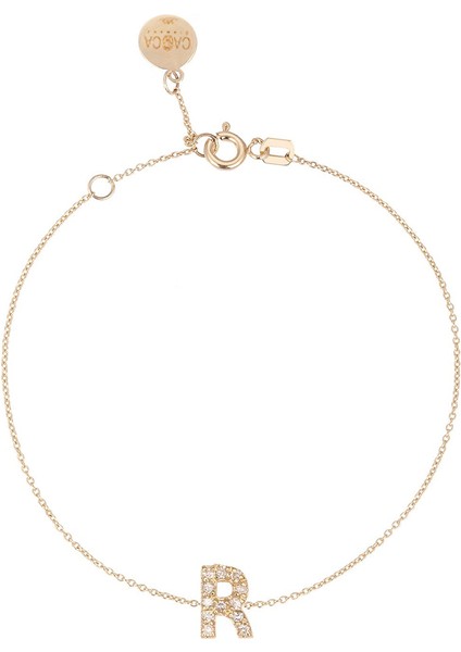 R Harfi Pırlanta Taşlı 14 Ayar Altın Kadın Bileklik