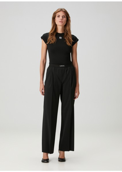 Relaxed Fit Siyah Yün Pantolon