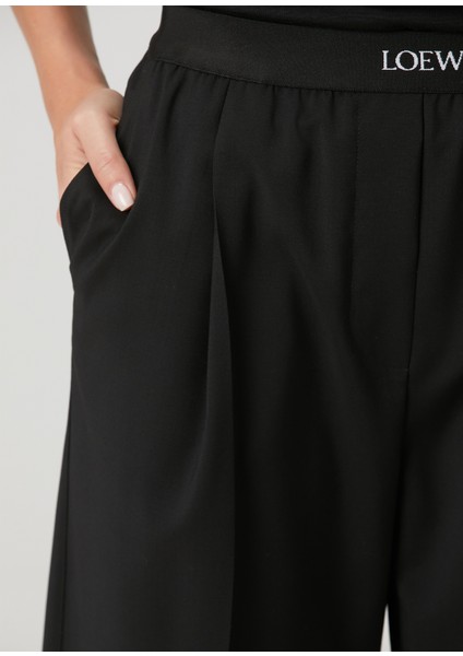 Relaxed Fit Siyah Yün Pantolon indirimleri