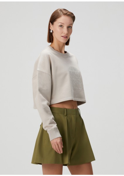 Bej Logolu Crop Sweatshirt