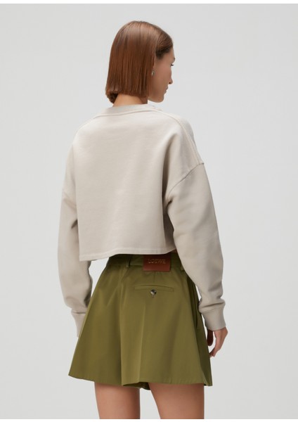 Bej Logolu Crop Sweatshirt fırsatları