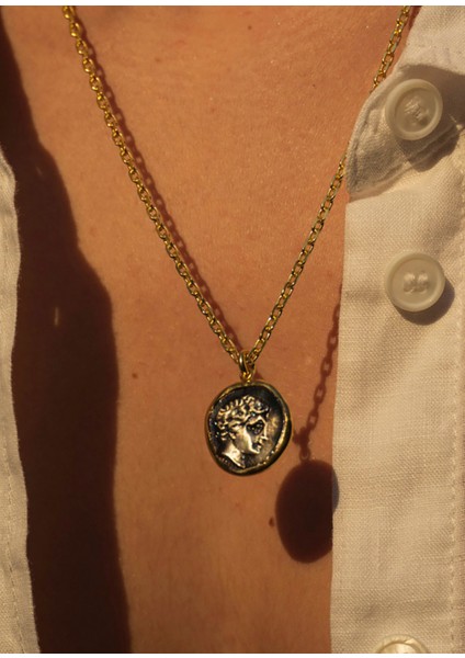 Chariots Antik Para 925 Ayar Gümüş Üzeri 22 Ayar Altın Kaplama Unisex Kolye modelleri