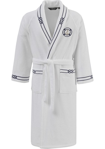 Marine Man Beyaz Pamuklu Erkek Bornoz
