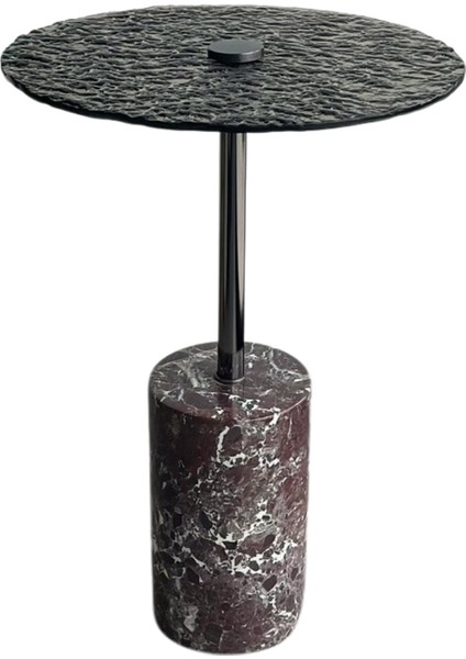 Nest Vişne Mermer Ayaklı Cam Yan Sehpa