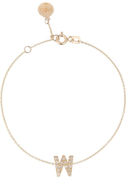 W Harfi Pırlanta Taşlı 14 Ayar Altın Kadın Bileklik