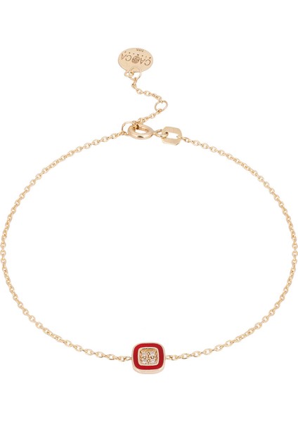 Kare Mineli Pırlanta Taşlı 14 Ayar Altın Unisex Bileklik