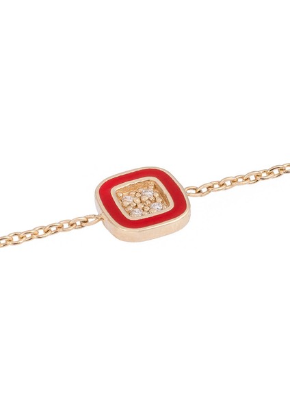 Kare Mineli Pırlanta Taşlı 14 Ayar Altın Unisex Bileklik fiyatları