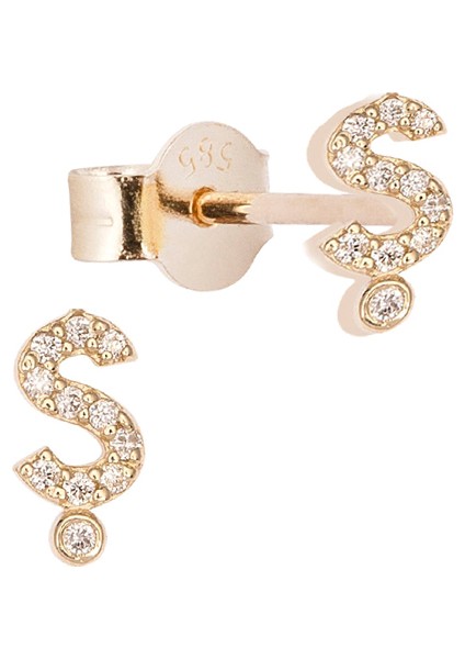 Ş Harfli Pırlanta Taşlı 14 Ayar Altın Kadın Tek Küpe