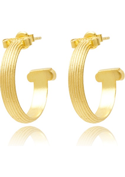 Ionic 925 Ayar Gümüş Üzeri 22 Ayar Altın Kaplama Kadın Halka Küpe