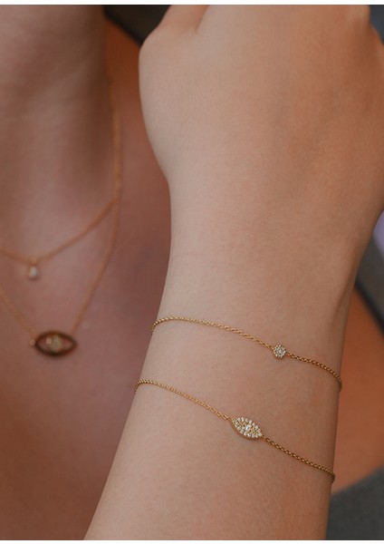 Göz Pırlanta Taşlı 14 Ayar Altın Unisex Bileklik modelleri