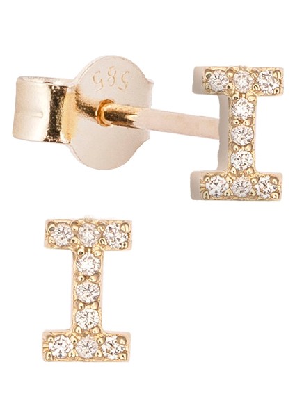 I Harfli Pırlanta Taşlı 14 Ayar Altın Kadın Tek Küpe