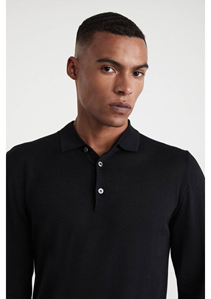 Polo Yaka Merino Yün Siyah Kazak fiyatları