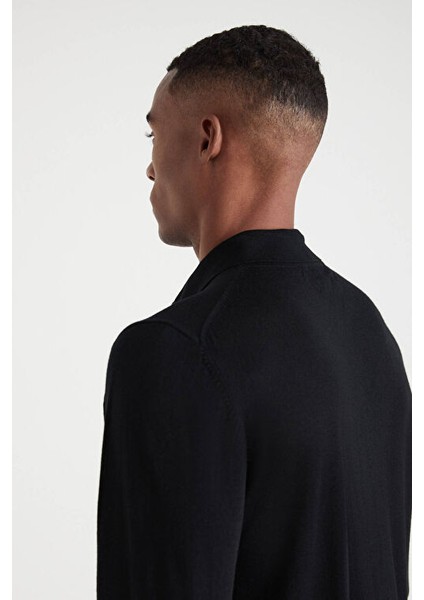 Polo Yaka Merino Yün Siyah Kazak modelleri