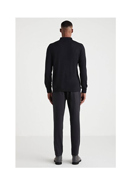 Polo Yaka Merino Yün Siyah Kazak indirimleri