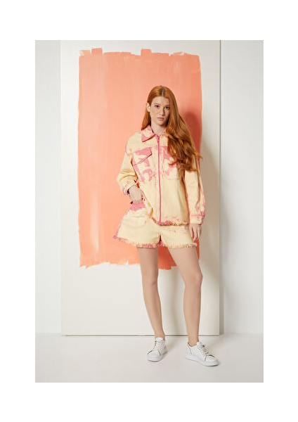 Batik Yıkamalı Pembe Jean Gömlek