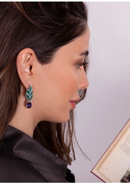 Ametist Taşlı Zeytin Yaprakları 925 Ayar Gümüş Kadın Küpe fırsatları