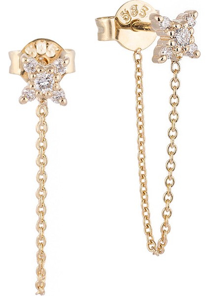 Yıldız Pırlanta Taşlı 14 Ayar Altın Kadın Küpe