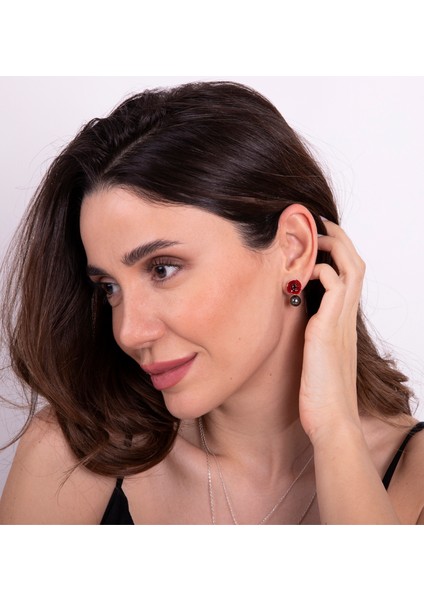 Siyah Incili Gelincik 925 Ayar Gümüş Kadın Küpe fiyatları