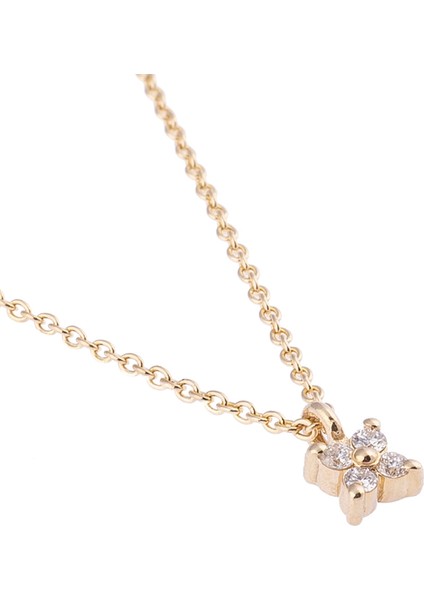 Çiçek Pırlanta Taşlı 14 Ayar Altın Kadın Kolye