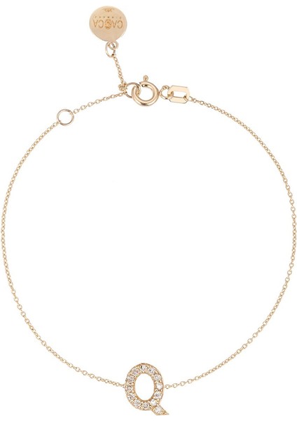 Q Harfi Pırlanta Taşlı 14 Ayar Altın Kadın Bileklik