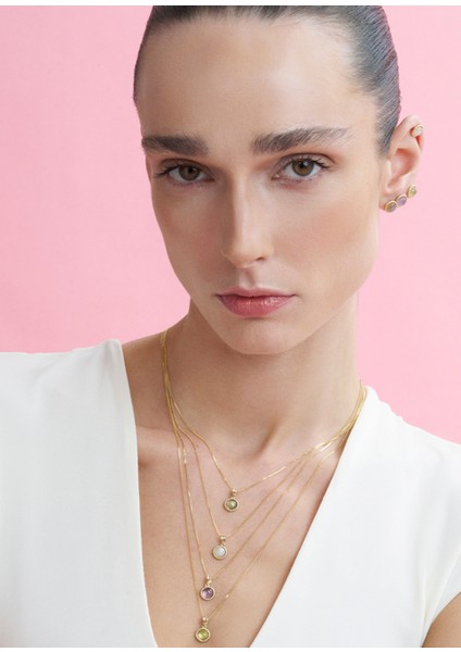 Sweet Labdorotite Doğal Taş 14 Ayar Altın Küpe modelleri