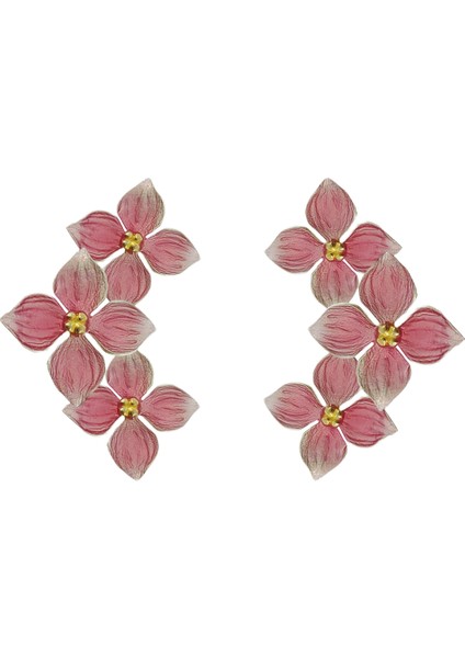Üç Pembe Ortanca 925 Ayar Gümüş Kadın Küpe