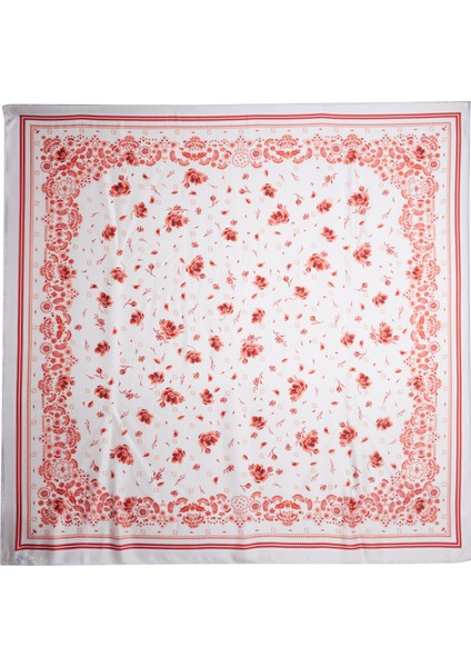 Turuncu Beyaz Kadın Ipek Fular