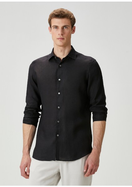 Siyah Keten Gömlek