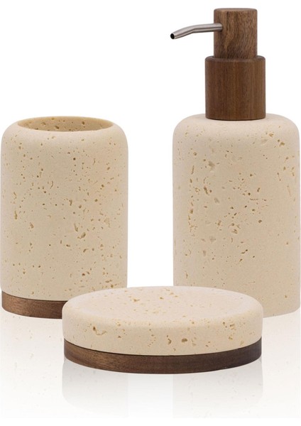 Travertine Bej 3 Parça Banyo Seti